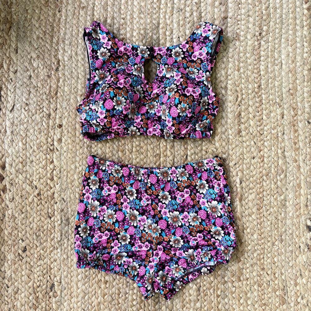 Vintage 70s two-piece floral swimsuit